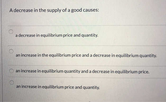 Solved A decrease in the supply of a good causes: a decrease | Chegg.com
