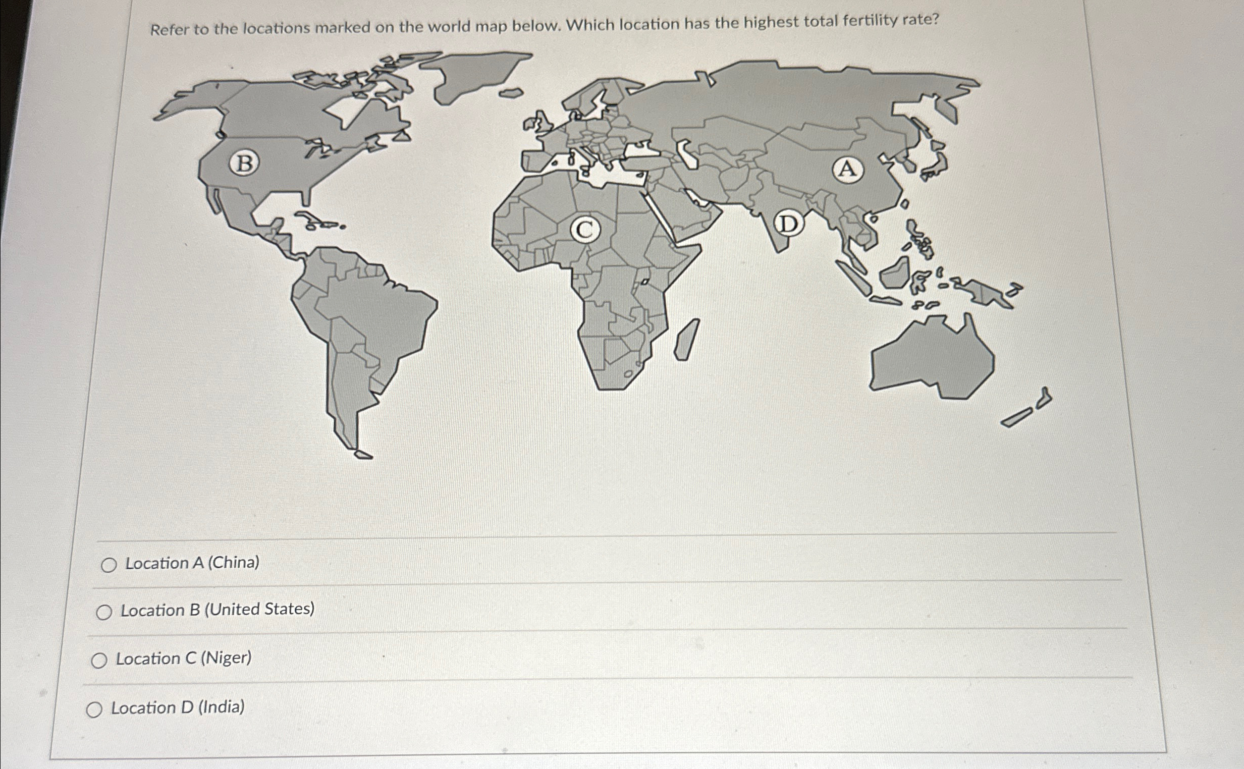 Solved Refer to the locations marked on the world map below. | Chegg.com