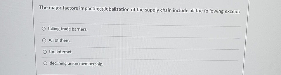 Solved The major factors impacting globalization of the | Chegg.com