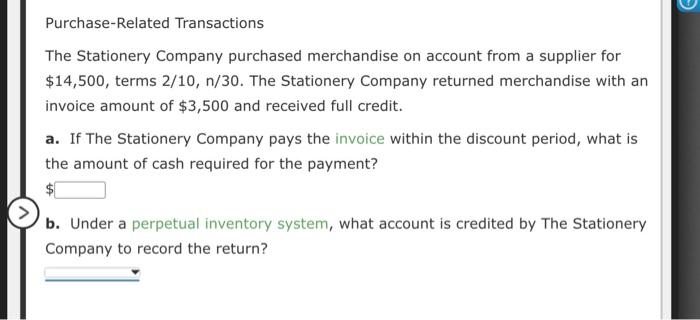 Solved Purchase-Related Transactions The Stationery Company 