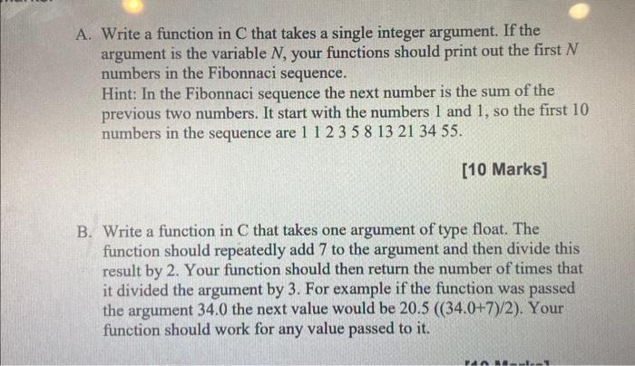 Solved A. Write a function in C that takes a single integer | Chegg.com