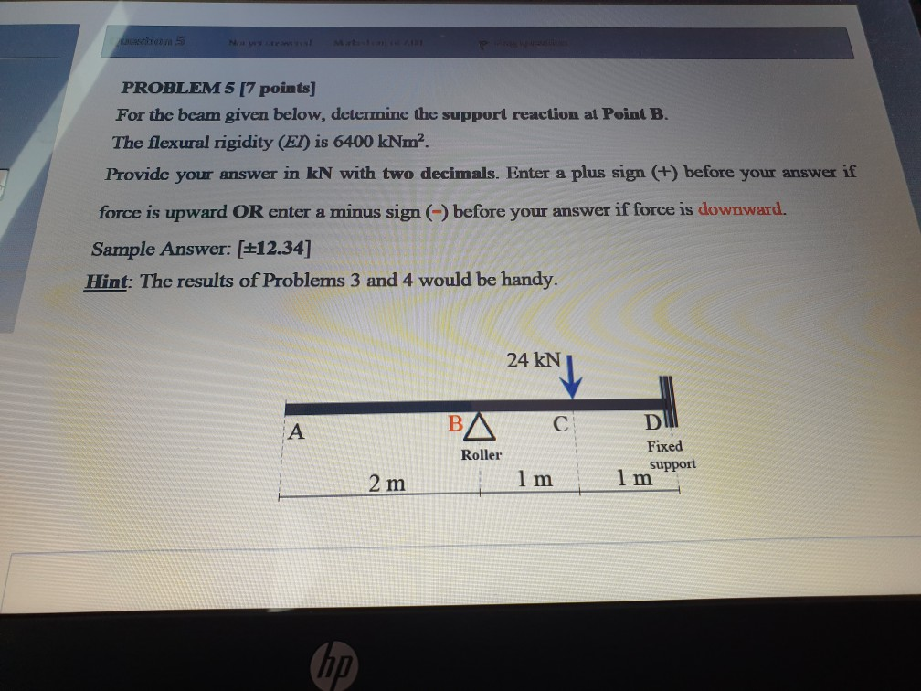 Solved For the beam given below determine the support | Chegg.com