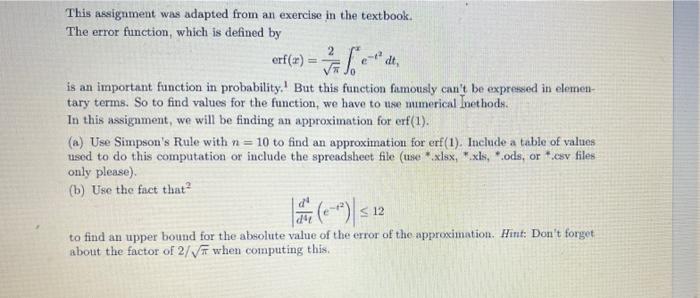 Solved This assignment was adapted from an exercise in the | Chegg.com