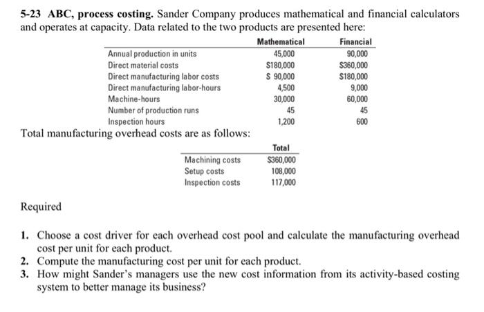 Solved 5-23 ABC, process costing. Sander Company produces | Chegg.com