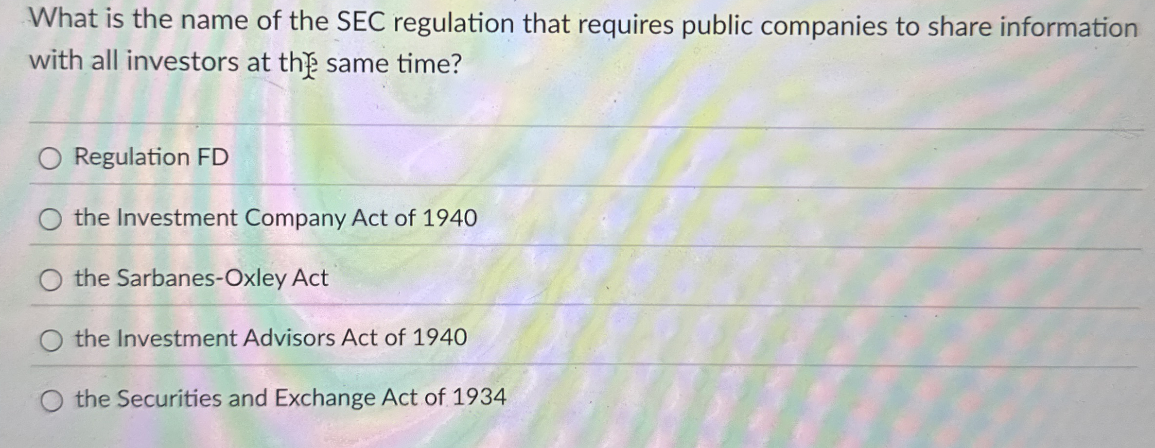 Solved What is the name of the SEC regulation that requires | Chegg.com