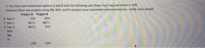 Solved 2. You have two investment options A and B with the | Chegg.com