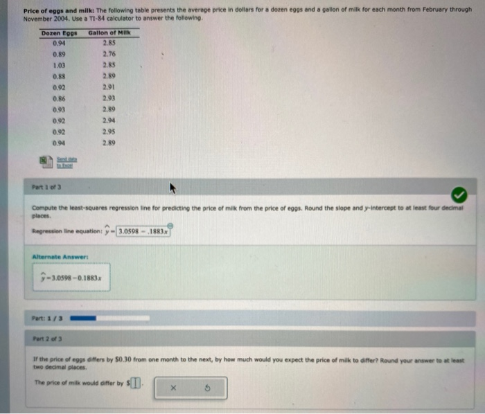 Solved Price of eggs and milk The following table presents