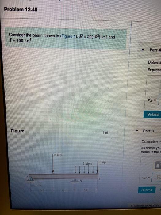 Solved Problem 12.40 Consider the beam shown in (Figure 1). | Chegg.com
