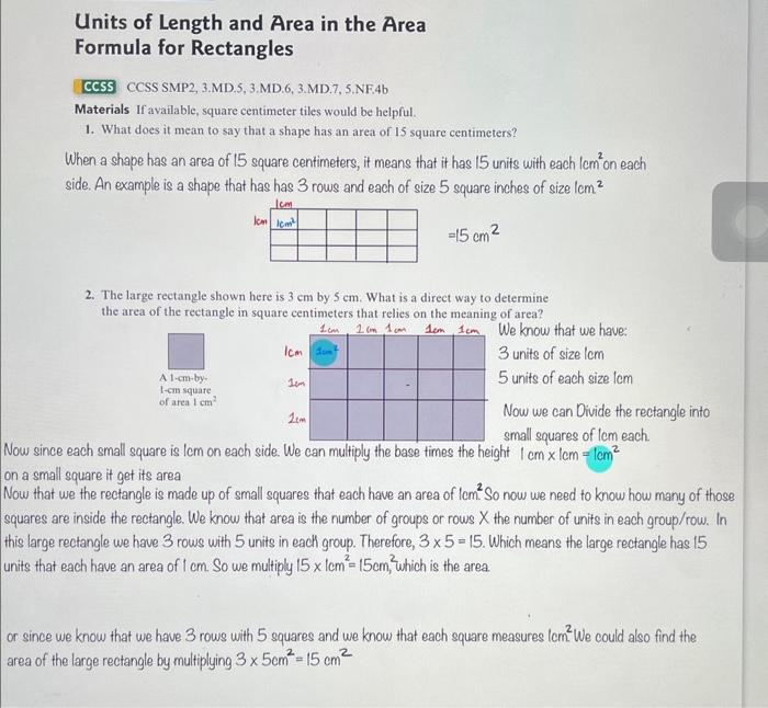 Area of rectangles review (article), Area