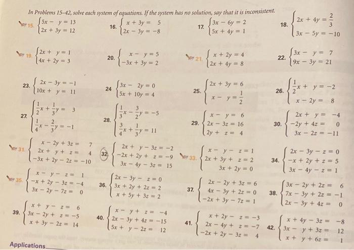 Solved In Problems 15-42, solve each system of equations. If | Chegg.com