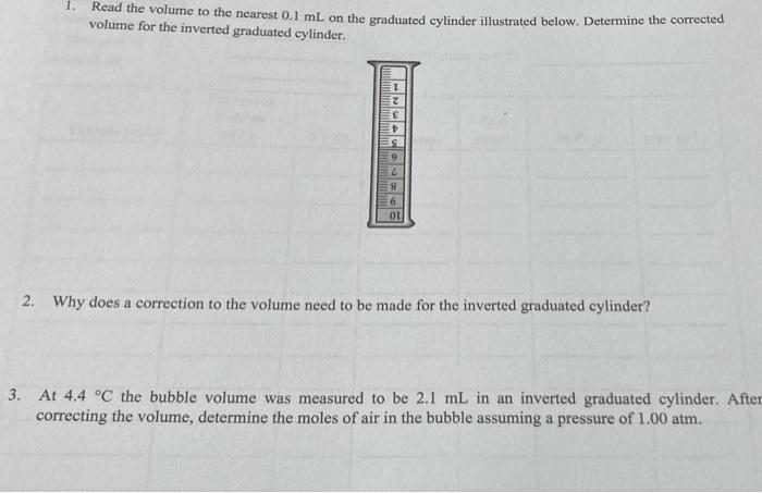 Solved 1. Read the volume to the nearest 0.1 mL on the | Chegg.com