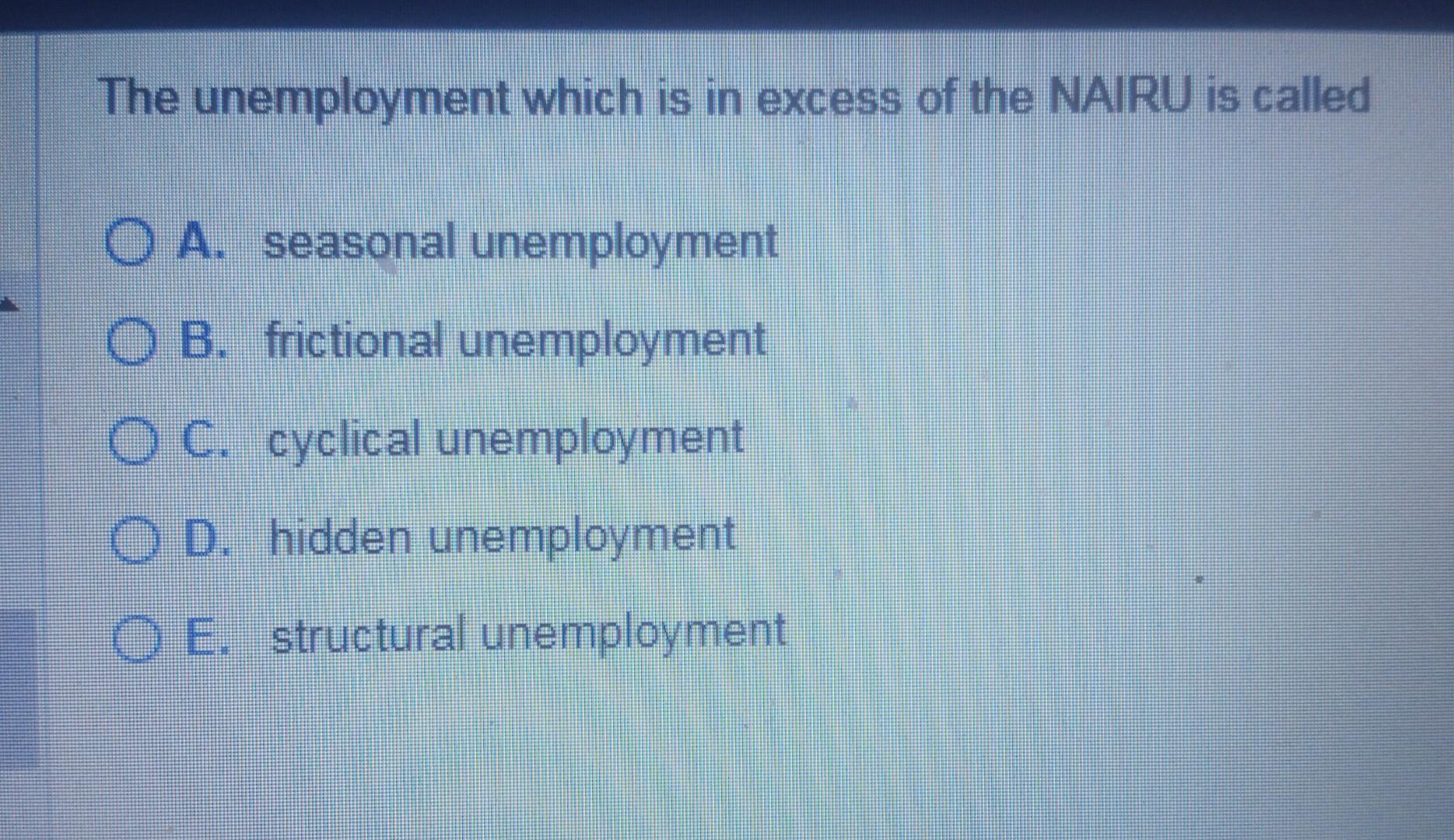 Solved The unemployment which is in excess of the NAIRU is