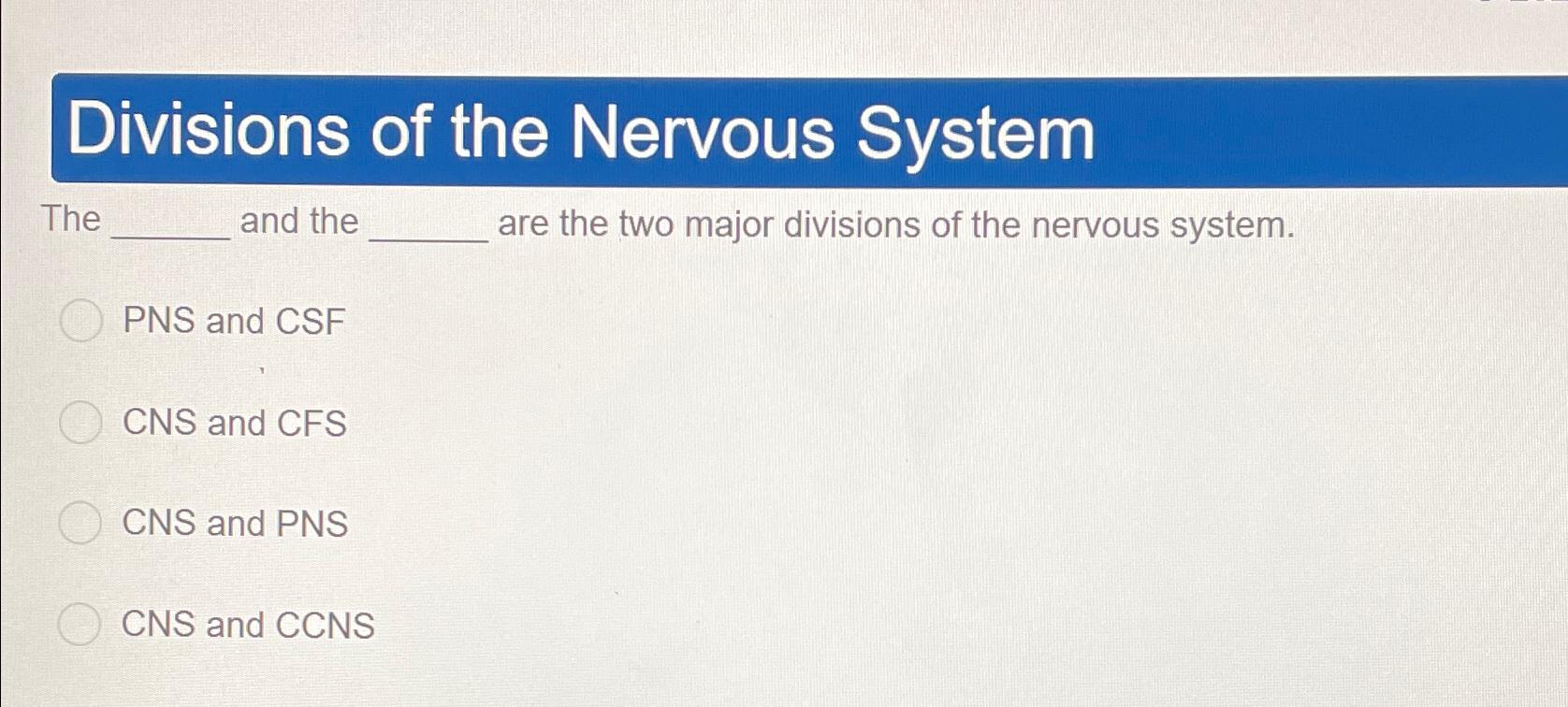 Solved Divisions of the Nervous SystemTheand theare the two | Chegg.com