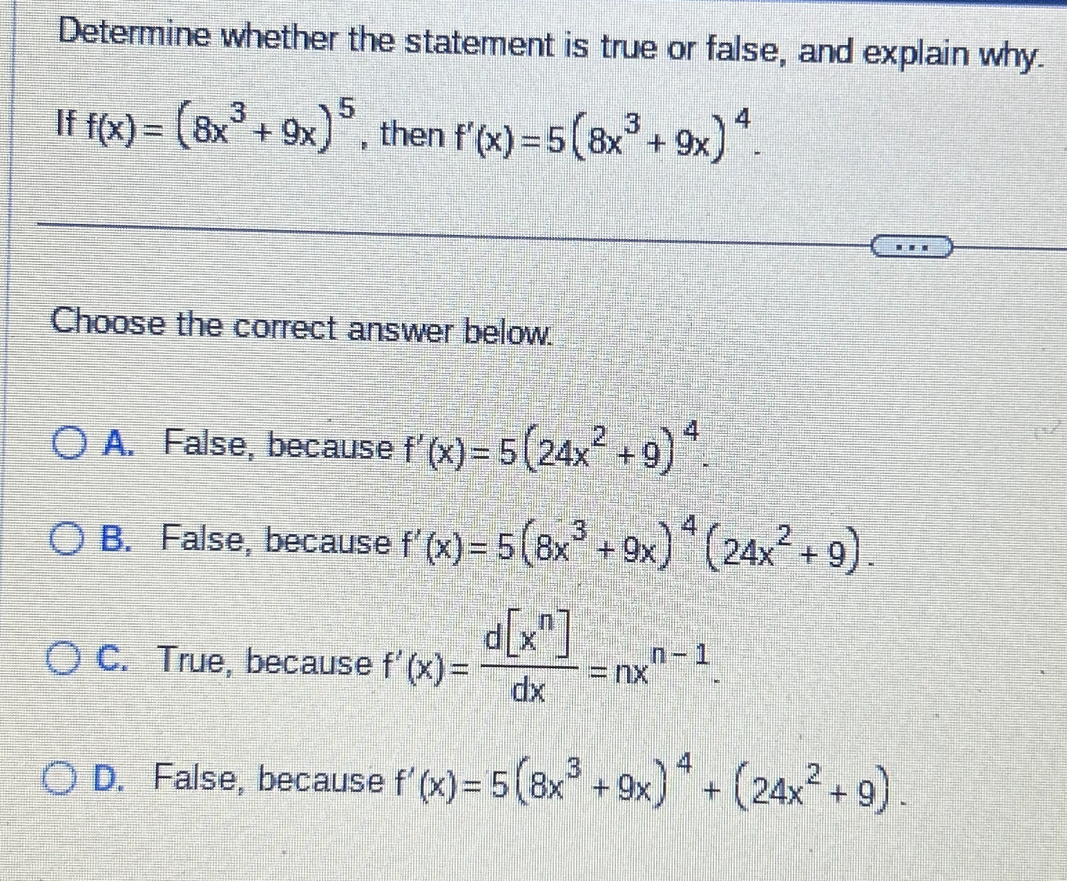 Solved Determine whether the statement is true or false, and | Chegg.com