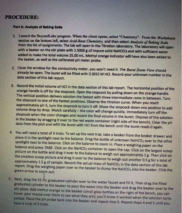 PROCEDURE Part A Analysis of Baking Soda 1. Launch