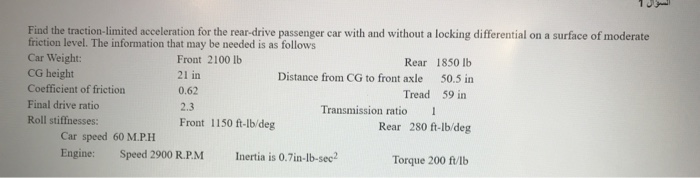 Solved Find the traction-limited acceleration for the | Chegg.com