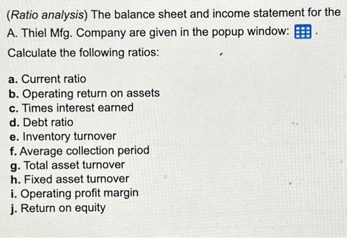 Solved (Ratio Analysis) The Balance Sheet And Income | Chegg.com