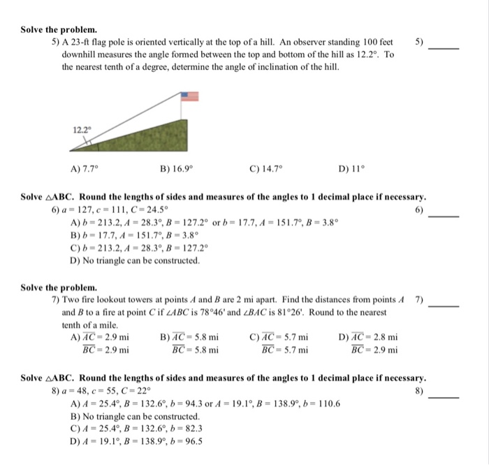 Solved 5) Solve the problem. 5) A 23-ft flag pole is | Chegg.com