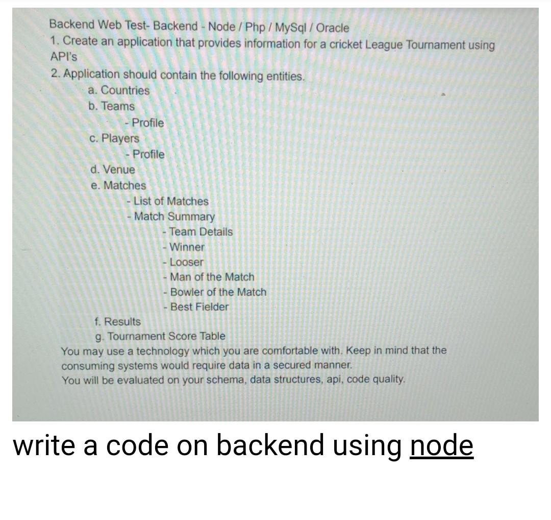 Solved Backend Web Test-Backend - Node / Php/MySql / Oracle | Chegg.com
