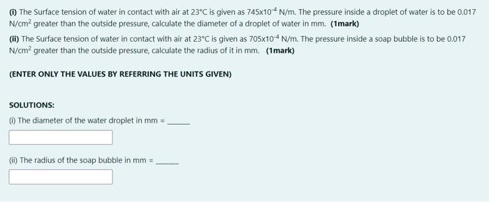 Solved The Surface tension of water in contact with air at | Chegg.com