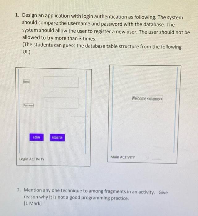 Solved 1. Design an application with login authentication as | Chegg.com