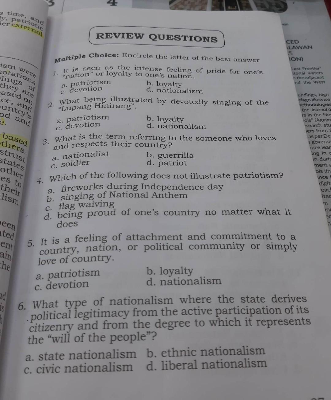 REVIEW QUESTIONS Multiple Choice: Encircle the letter | Chegg.com