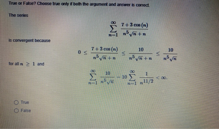 Solved True or False? Choose true only if both the argument | Chegg.com