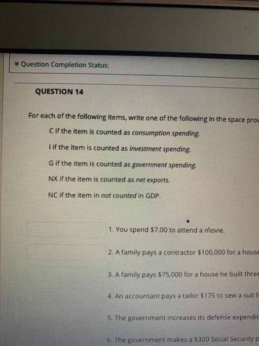 Solved Question Completion Status: QUESTION 14 For each of | Chegg.com