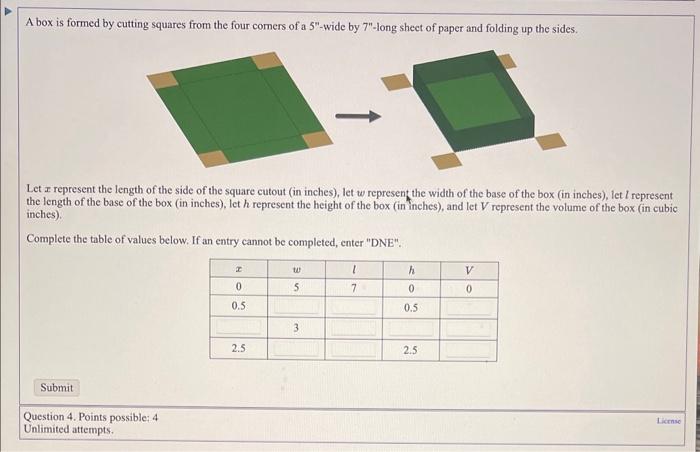 Solved A box is formed by cutting squares from the four | Chegg.com