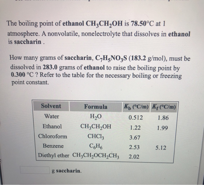 Solved The boiling point of ethanol CH3CH2OH is 78.50°C at 1