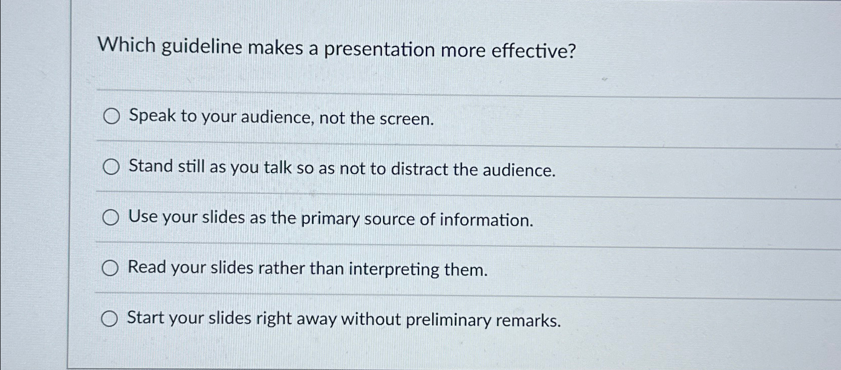 Solved Which guideline makes a presentation more | Chegg.com
