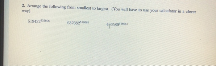 Solved 2. Arrange the following from smallest to largest. | Chegg.com