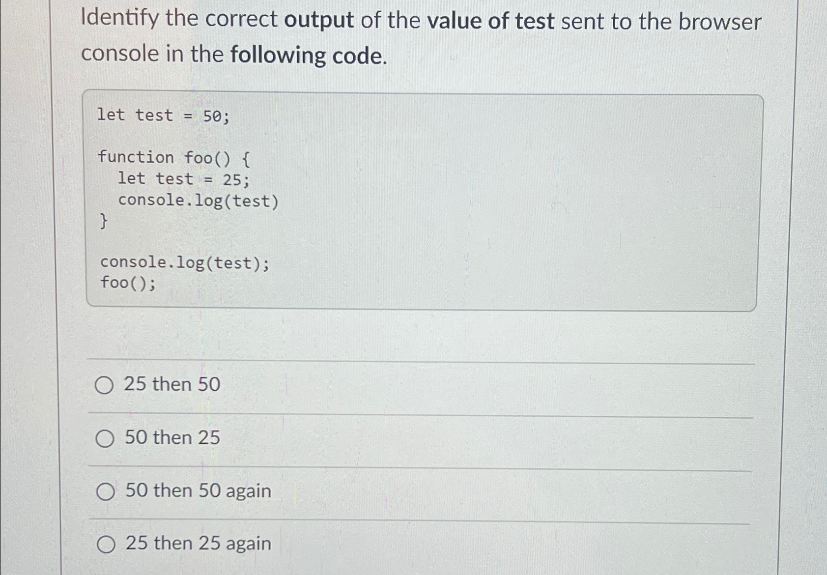 Solved Identify the correct output of the value of test sent | Chegg.com