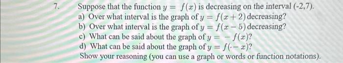 Solved Suppose that the function y=f(x) is decreasing on the | Chegg.com