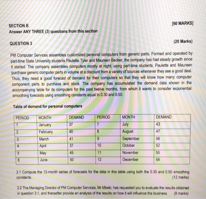 Solved SECTION B [60 MARKS] Answer ANY THREE (3) Questions | Chegg.com