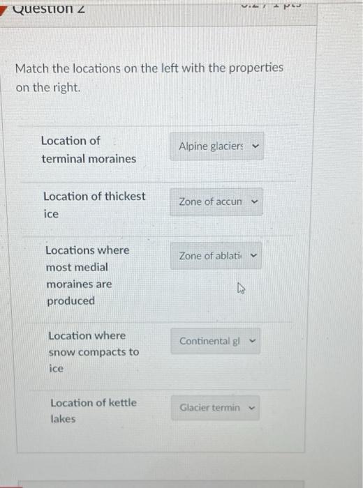 Solved options.alpine glaciers, zone of accumulation, zone | Chegg.com
