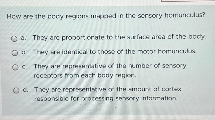 Solved How are the body regions mapped in the sensory | Chegg.com