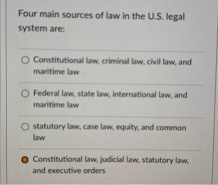 Four main sources of law in the U.S. legal system