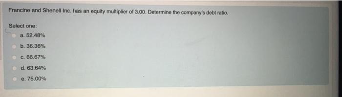 Solved Francine and Shenell Inc. has an equity multiplier of | Chegg.com