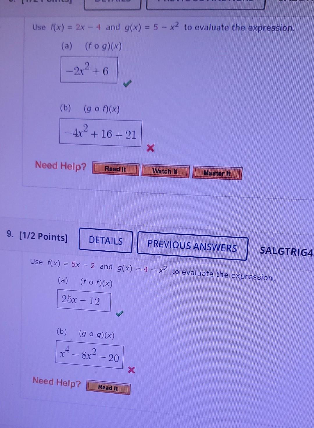 Solved Use Fx2x−4 And Gx5−x2 To Evaluate The 5566