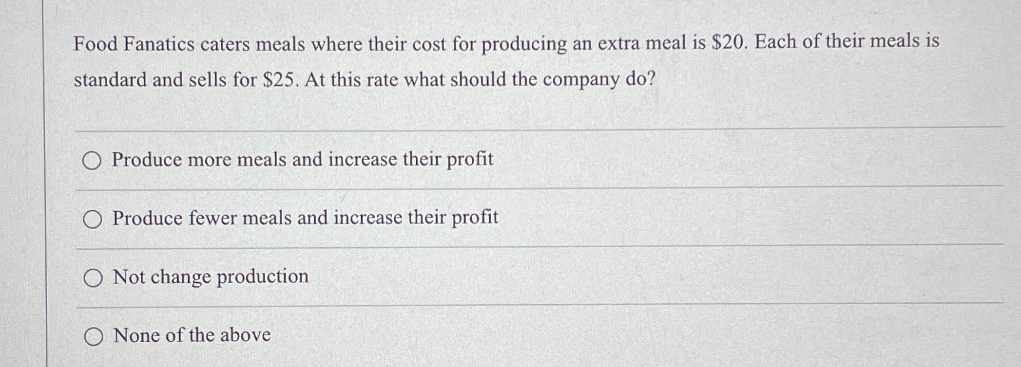 Solved Food Fanatics caters meals where their cost for