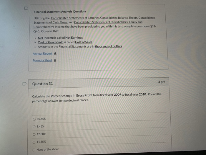 Solved Financial Statement Analysis Questions Utilizing the: | Chegg.com