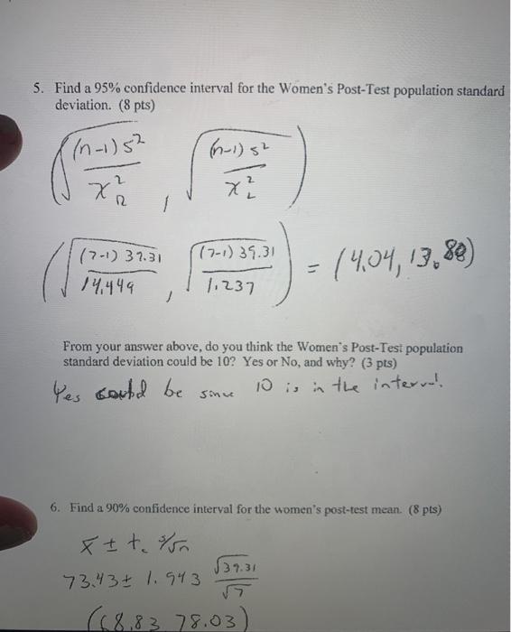 Solved 5. Find a 95% confidence interval for the Women's | Chegg.com