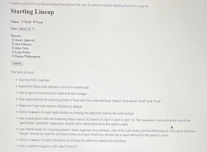 Solved Create a web form as shown below that allows the user | Chegg.com