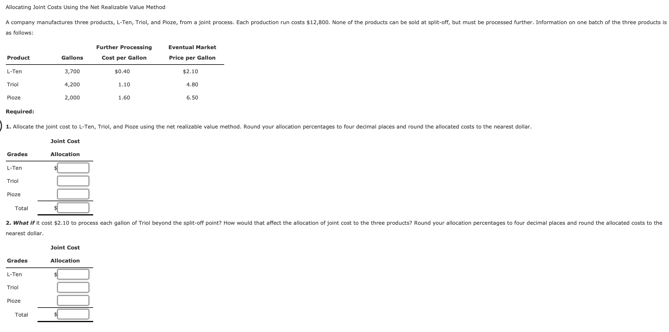Solved Allocating Joint Costs Using The Net Realizable Value Chegg