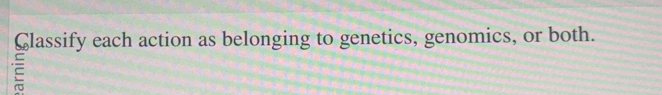 Solved Gelassify each action as belonging to genetics, | Chegg.com