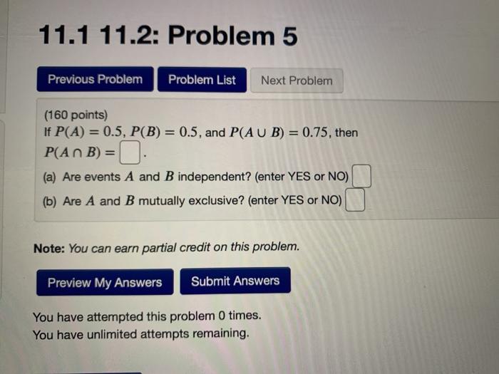 Solved 11.1 11.2: Problem 5 Previous Problem Problem List | Chegg.com