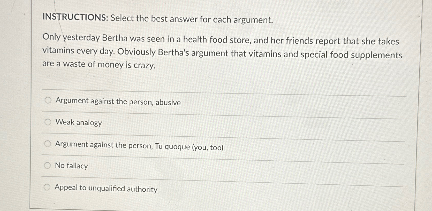 Solved INSTRUCTIONS: Select the best answer for each | Chegg.com