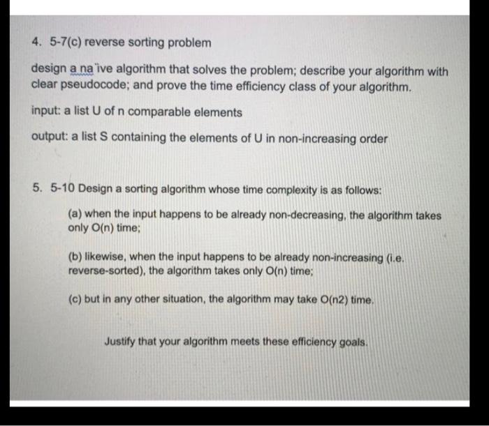 Solved 4. 5-7(c) reverse sorting problem design a naive | Chegg.com