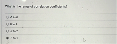 Solved What is the range of correlation coefficients?-1 ﻿to | Chegg.com